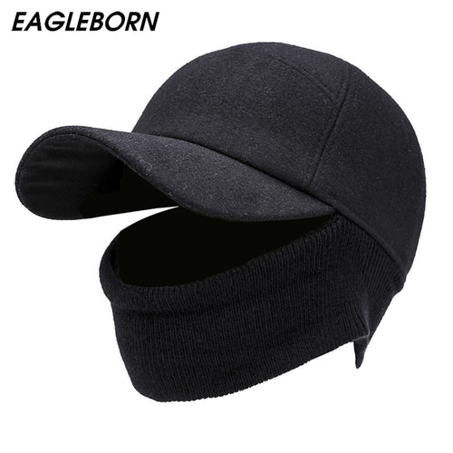 EAGLEBORN Men's Baseball Cap Winter Warm Earflap Dad Hats Warm Russia Hats Casquette Gorro Fitted Earmuff Protection Gorras Para